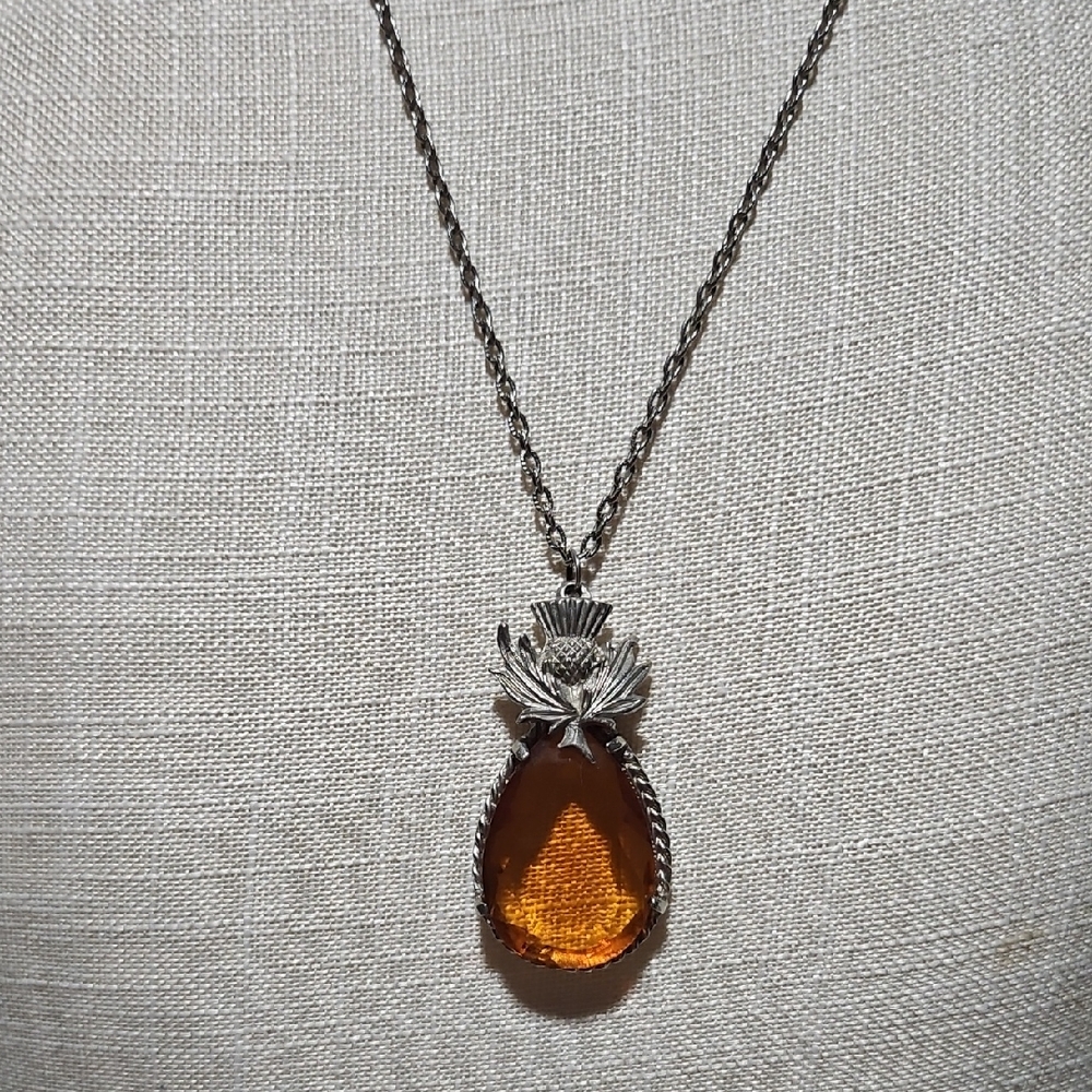 Elegant Silver and Orange Pendant Necklace
